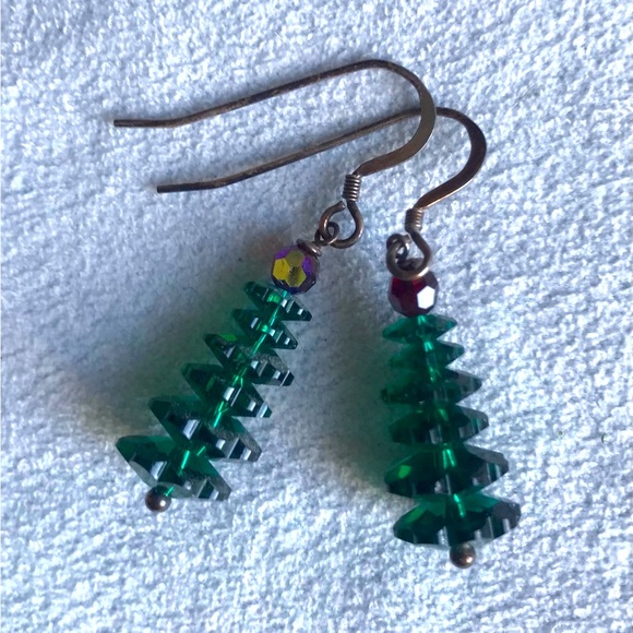 Green Crystal Tree Earrings - Picture 1 of 2